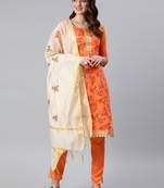 Orange Printed Silk Blend Salwar