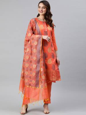 Peach Weaved Banarasi Silk Salwar 1