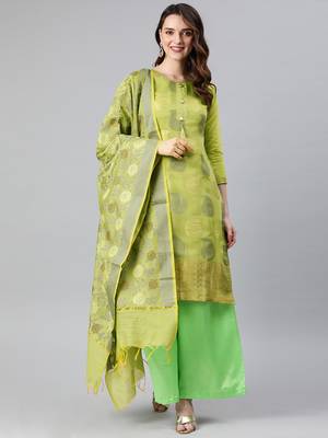 Parrot-Green Weaved Banarasi Silk Salwar 1