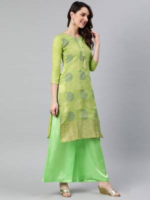 Parrot-Green Weaved Banarasi Silk Salwar 2