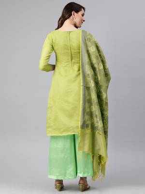 Parrot-Green Weaved Banarasi Silk Salwar 3
