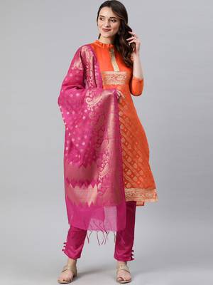 Orange Weaved Banarasi Silk Salwar 1