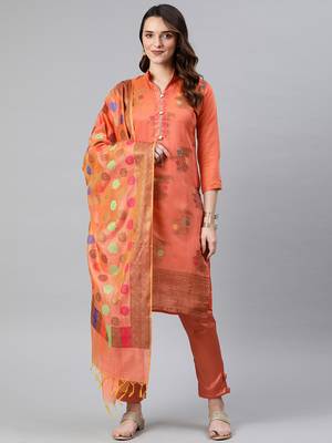 Orange Weaved Banarasi Silk Salwar 1