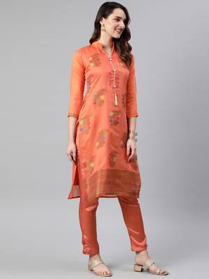 Orange Weaved Banarasi Silk Salwar 2