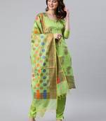 Parrot-Green Weaved Banarasi Silk Salwar