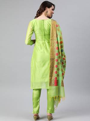 Parrot-Green Weaved Banarasi Silk Salwar 3