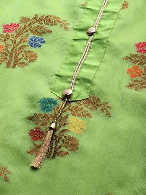 Parrot-Green Weaved Banarasi Silk Salwar 4