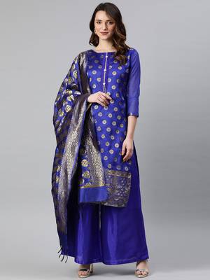 Royal-Blue Weaved Banarasi Silk Salwar 1