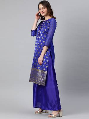 Royal-Blue Weaved Banarasi Silk Salwar 2
