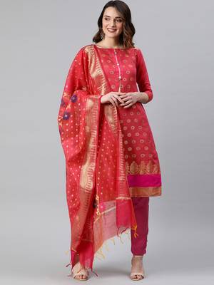 Pink Weaved Banarasi Silk Salwar 1