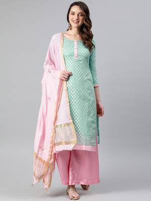 Turquoise Weaved Jacquard Salwar 1