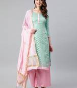 Turquoise Weaved Jacquard Salwar