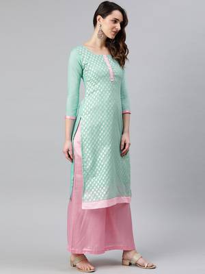 Turquoise Weaved Jacquard Salwar 2