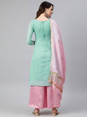 Turquoise Weaved Jacquard Salwar 3