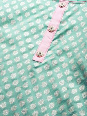 Turquoise Weaved Jacquard Salwar 4