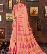 Orange printed cotton saree with blouse