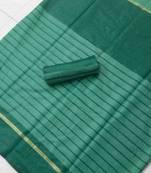 Dark Green Plain Chanderi Silk Saree With Blouse