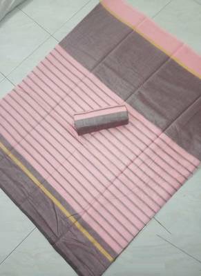 Light Baby Pink Plain Chanderi Silk Saree With Blouse 1