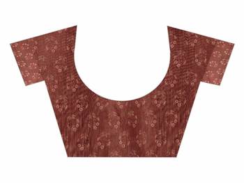 Brown printed satin saree with blouse 4