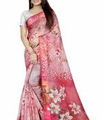 Pink printed satin saree with blouse