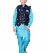 Blue printed cotton silk boys-kurta-pyjama
