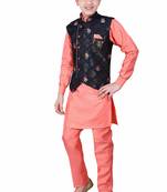 Pink printed cotton silk boys-kurta-pyjama