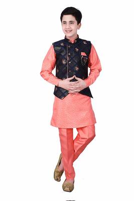 Pink printed cotton silk boys-kurta-pyjama 2