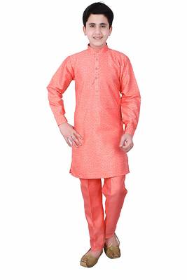 Pink printed cotton silk boys-kurta-pyjama 3