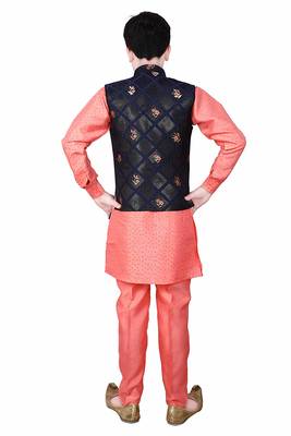 Pink printed cotton silk boys-kurta-pyjama 4