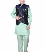 Green printed cotton silk boys-kurta-pyjama