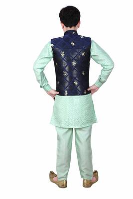 Green printed cotton silk boys-kurta-pyjama 4