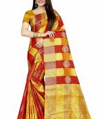 Women's Banarasi Silk  Gold Red Round Buuti Sari 