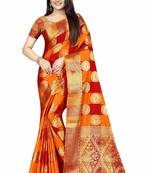 Women's Banarasi Silk  Orange Red Round Buuti Sari 