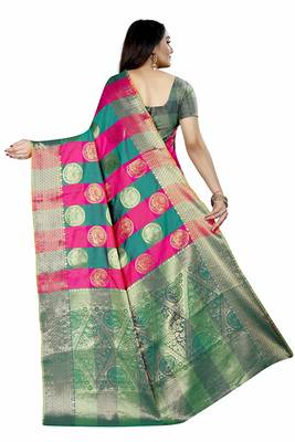 Women's Banarasi Silk Rama Pink Round Buuti Sari  3