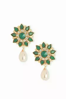 Green Stonework Studs Earrings