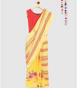 yellow pre stitched saree in 2 prints
