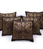 Peacock Design Brown Brocade 5Pc Cushion Cover Set