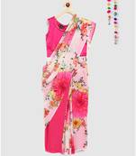 pink pre stitched saree in 2 prints