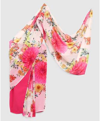 pink pre stitched saree in 2 prints 7
