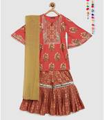 pink block printed kurta with sharara