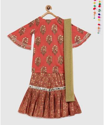 pink block printed kurta with sharara 2