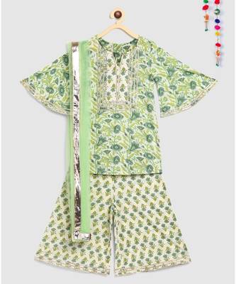green block printed kurta with sharara 1