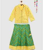 yellow gota patti top with kota doria lehnga