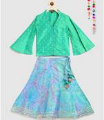 green brocade choli with kota doria lehnga