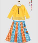 yellow gota patti lehnga with contrast choli