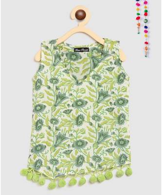 green block print choli with multi print lehnga 3
