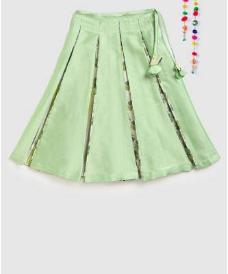 green block print choli with multi print lehnga 5