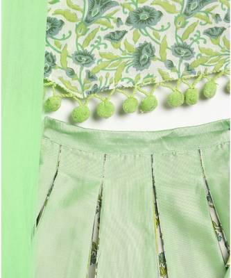 green block print choli with multi print lehnga 7