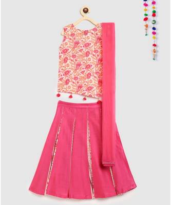 pink block print choli with multi print lehnga 2
