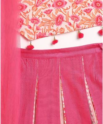 pink block print choli with multi print lehnga 7